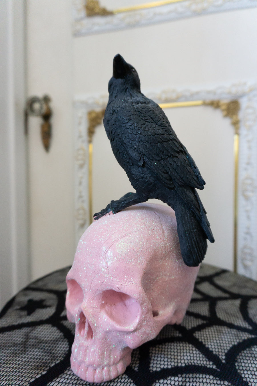 Black Raven on Pink Skull