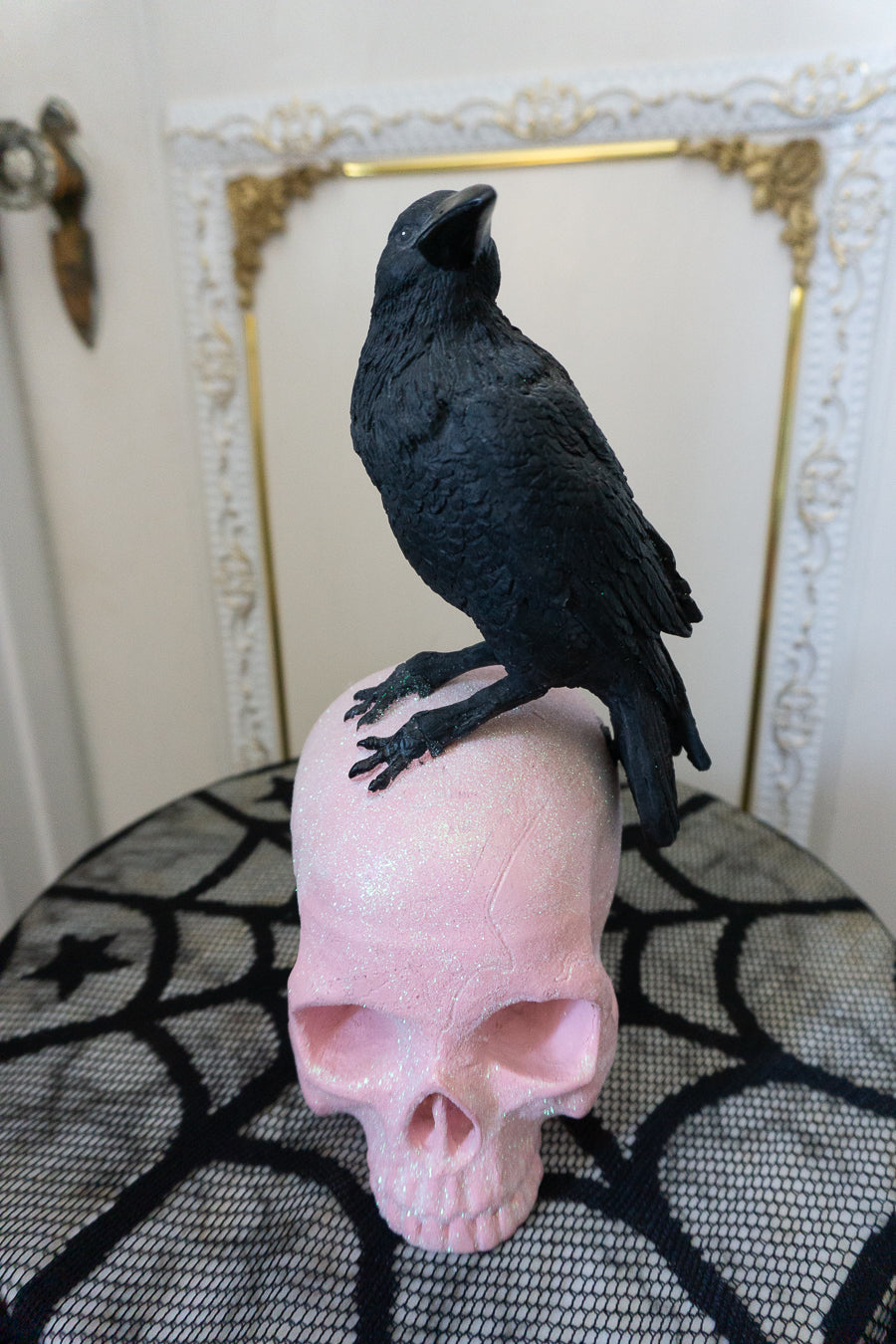 Black Raven on Pink Skull