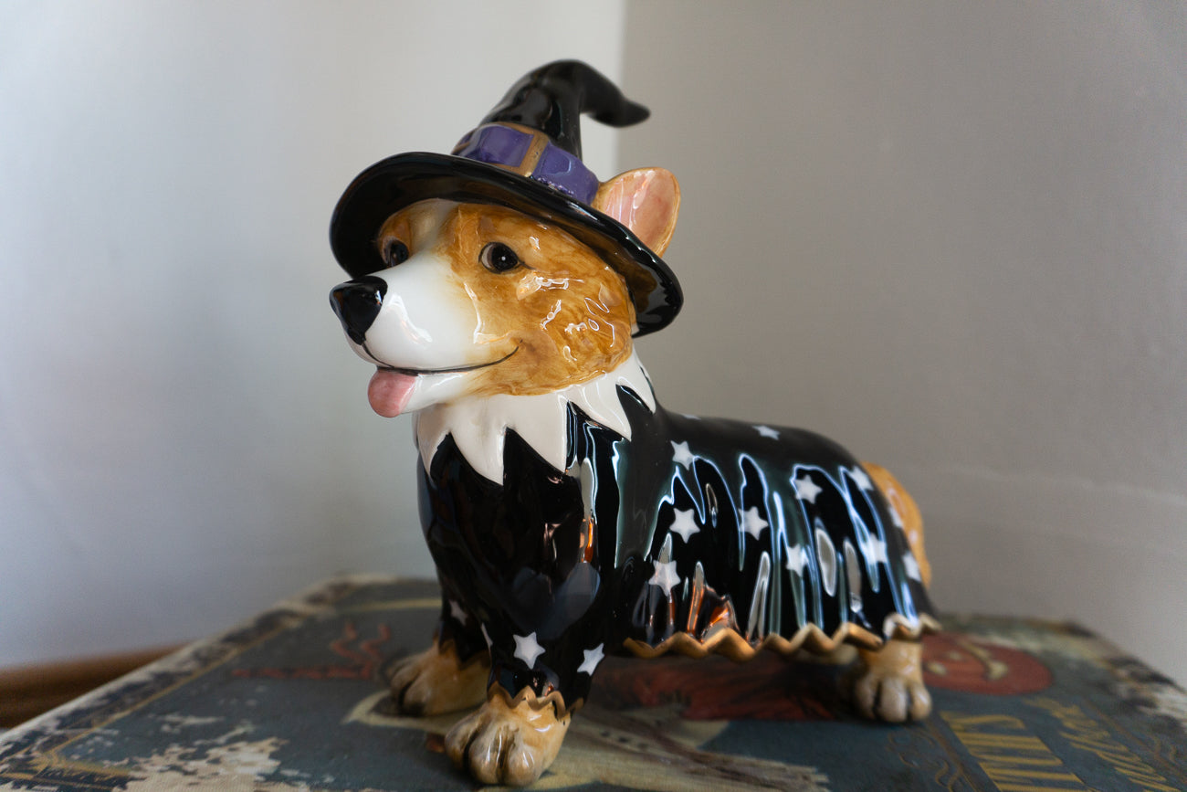 Blue Sky Corgi Wizard Witch Ceramic Dog