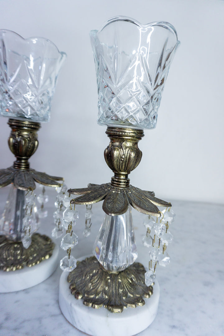 Antique Brass Crystal Candle Holders (Set of 2)