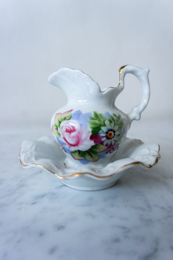 Miniature Floral Pitcher and Dish Set