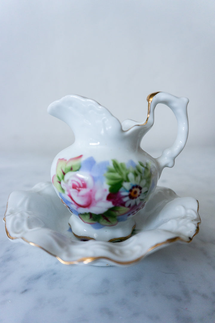 Miniature Floral Pitcher and Dish Set