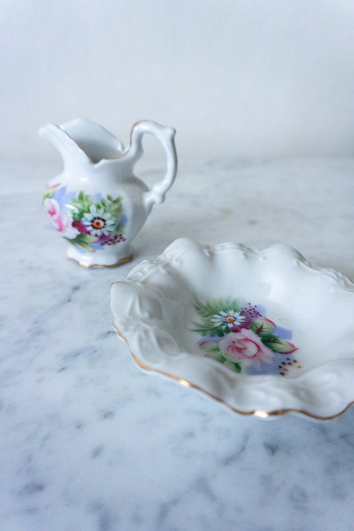 Miniature Floral Pitcher and Dish Set