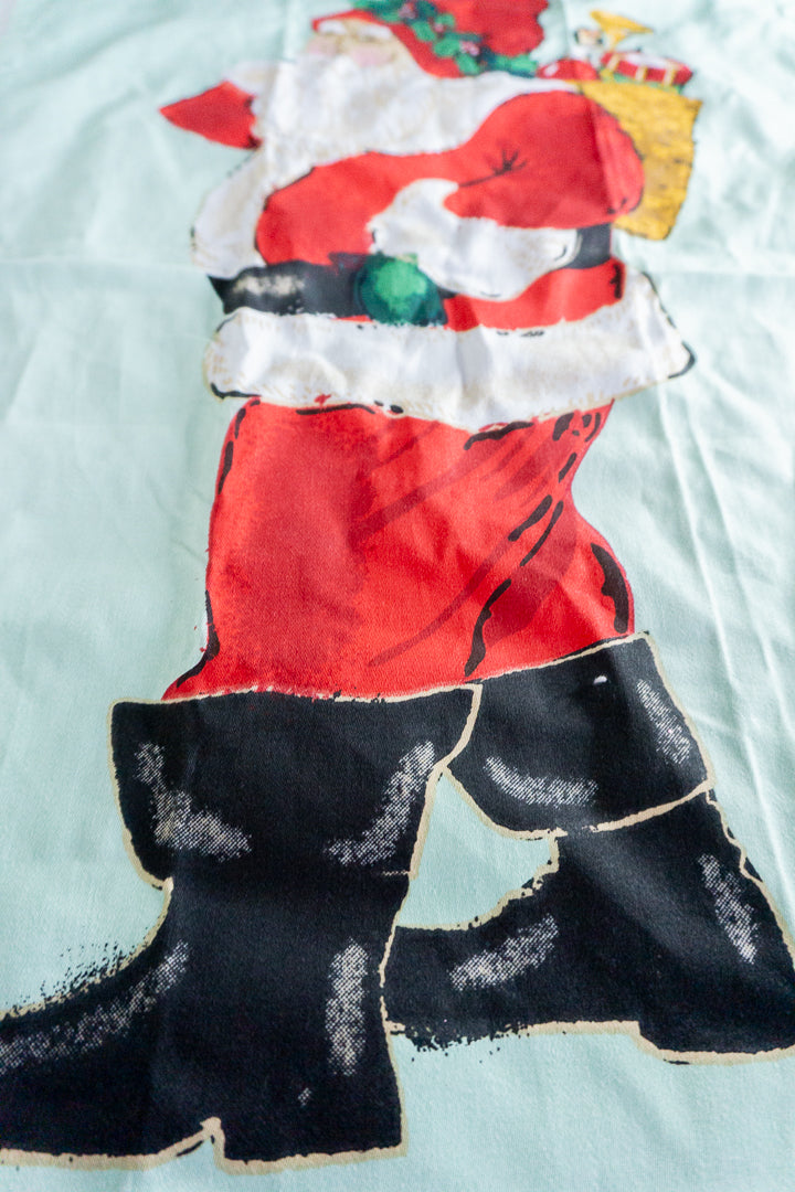 Vintage Santa Claus Mint Green Tea Towel