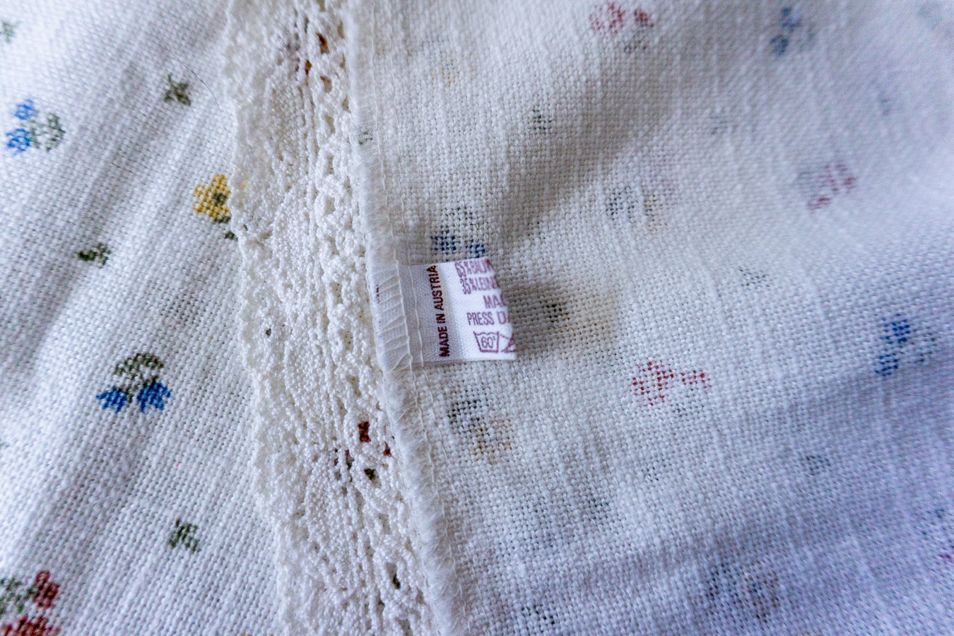 Austrian Floral Tablecloth with Crochet Lace Edging