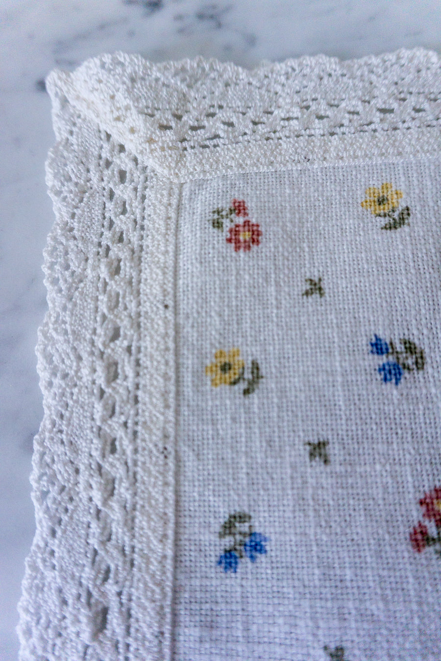 Austrian Floral Tablecloth with Crochet Lace Edging