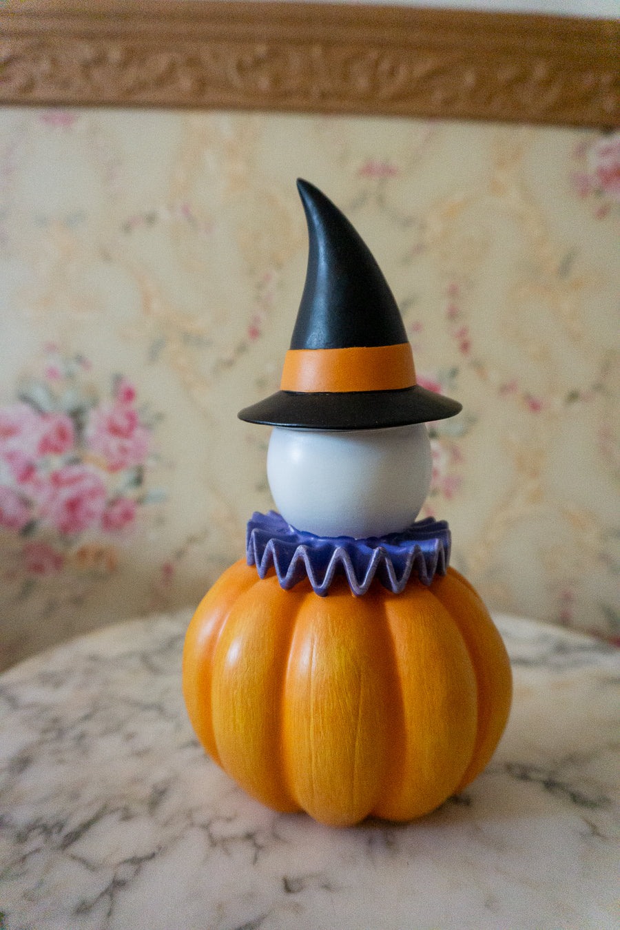 Pumpkin Ghost Figure with Witch Hat