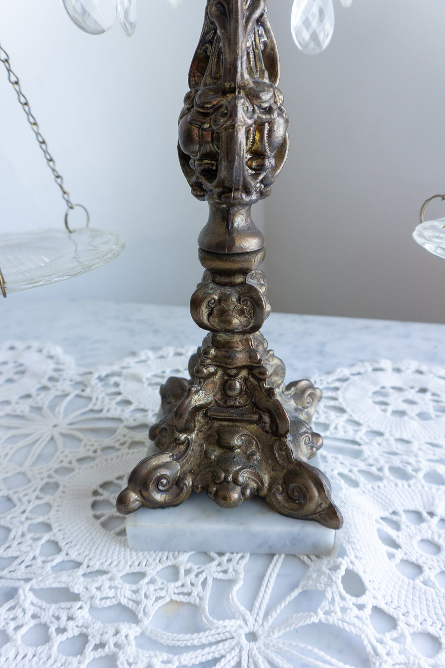 Vintage Hollywood Regency Crystal Cast Metal Marble Scales Of Justice, Made in Italy