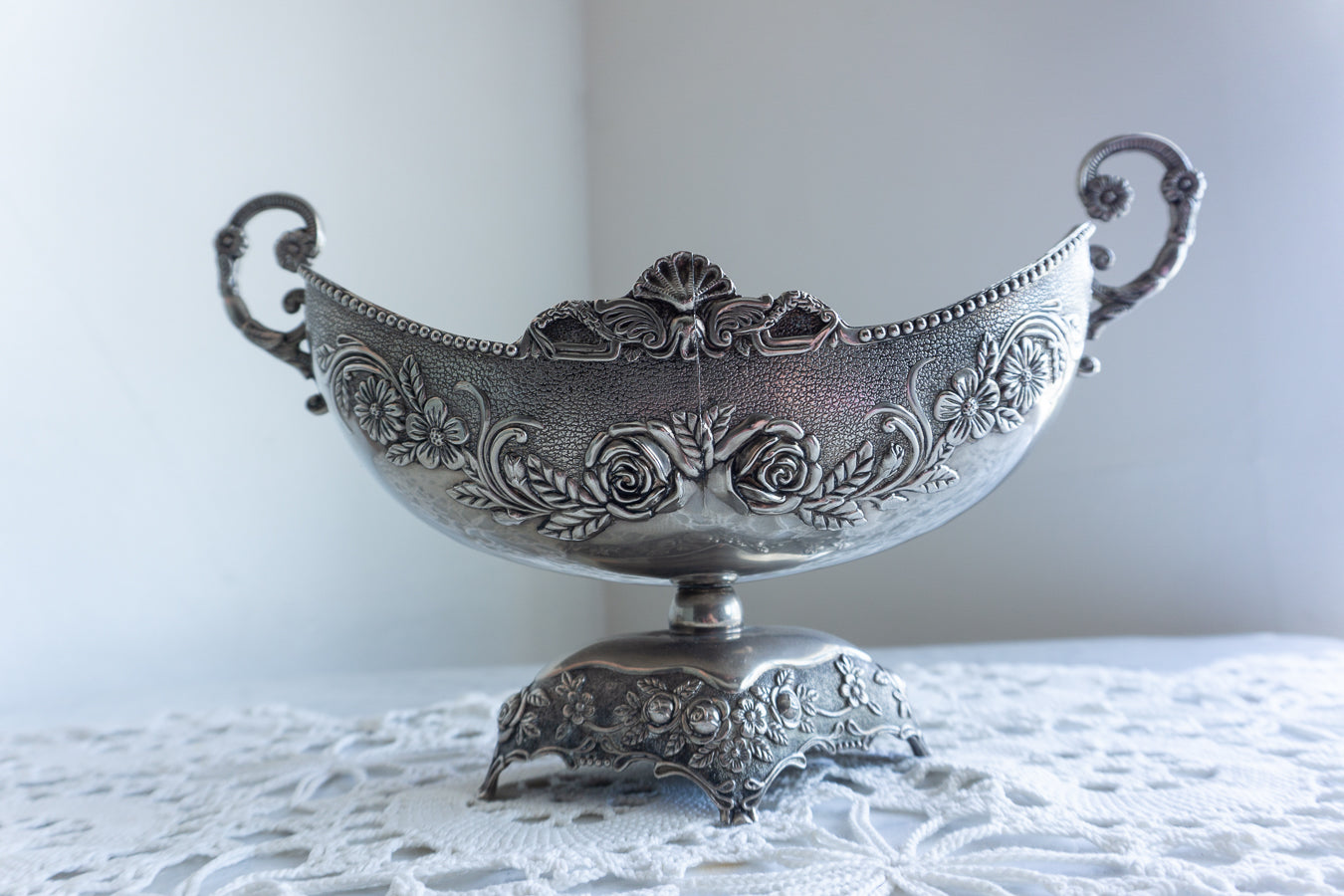 Antique Silver Victorian Repoussé Footed Bowl