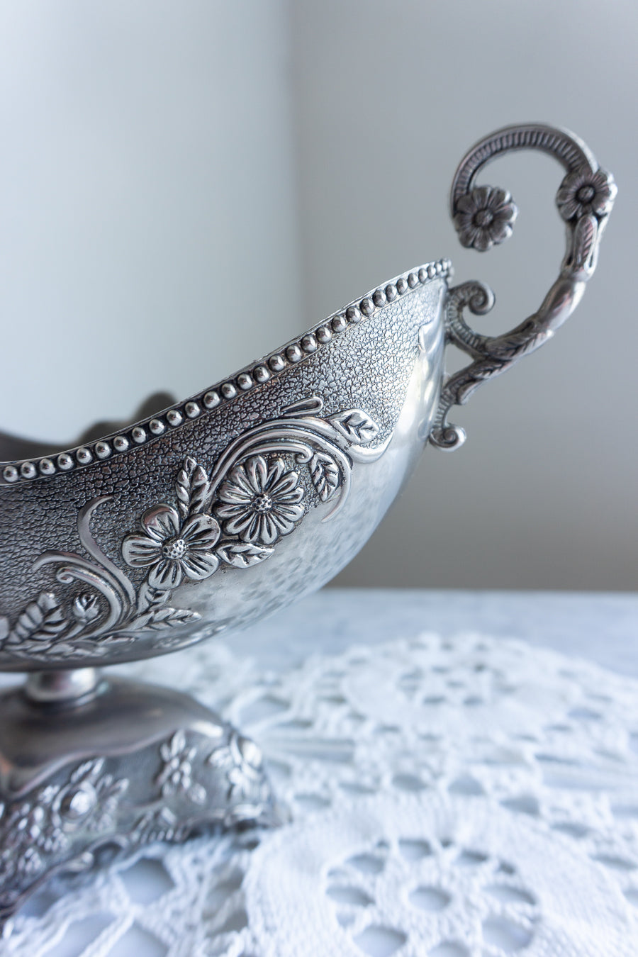 Antique Silver Victorian Repoussé Footed Bowl