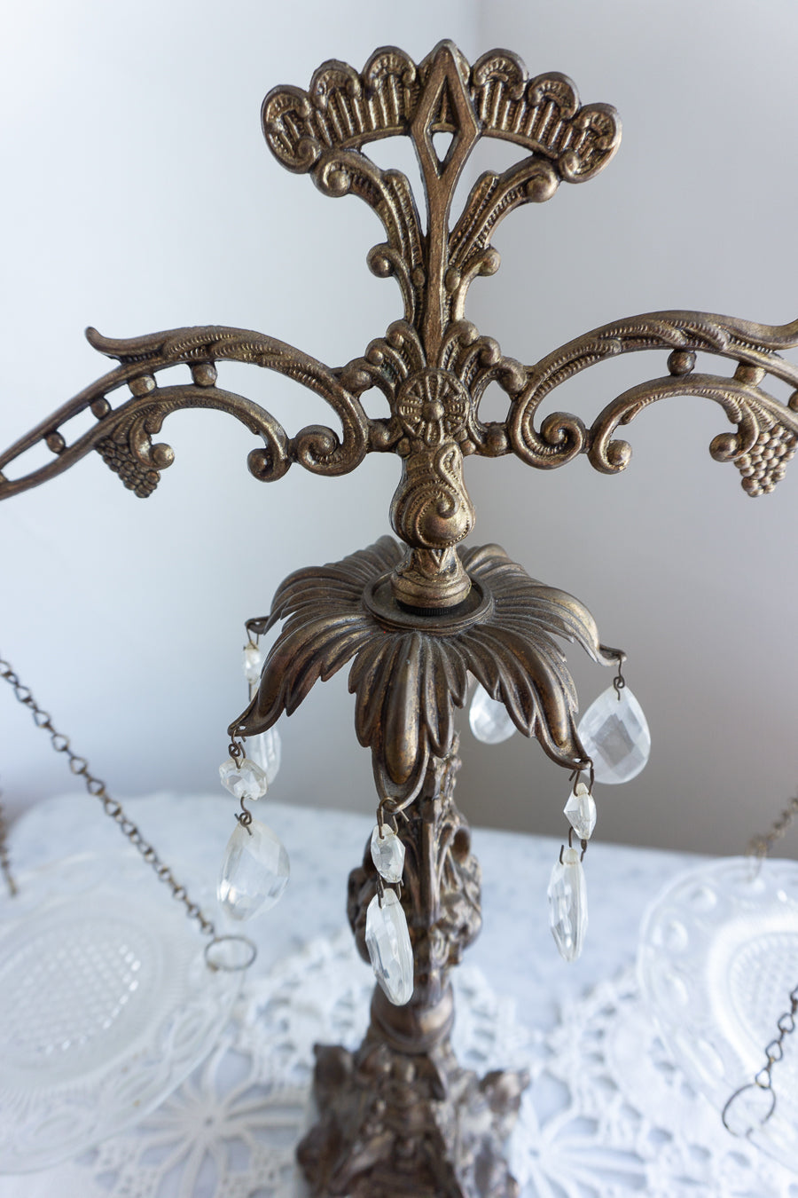 Vintage Hollywood Regency Crystal Cast Metal Marble Scales Of Justice, Made in Italy