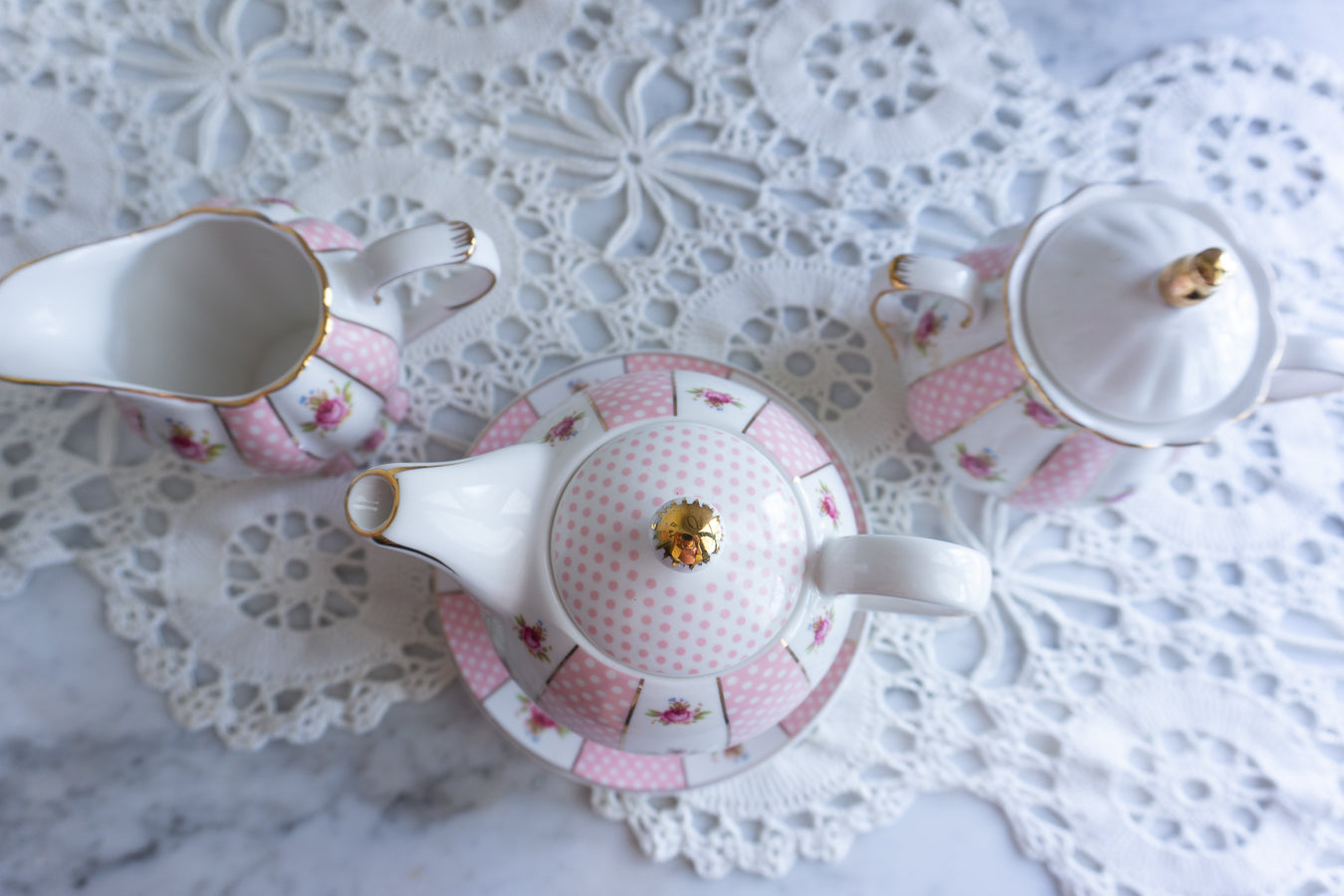 Grace Teaware Shabby Chic Rose Floral Porcelain Tea Set – 4-Piece Stackable Set