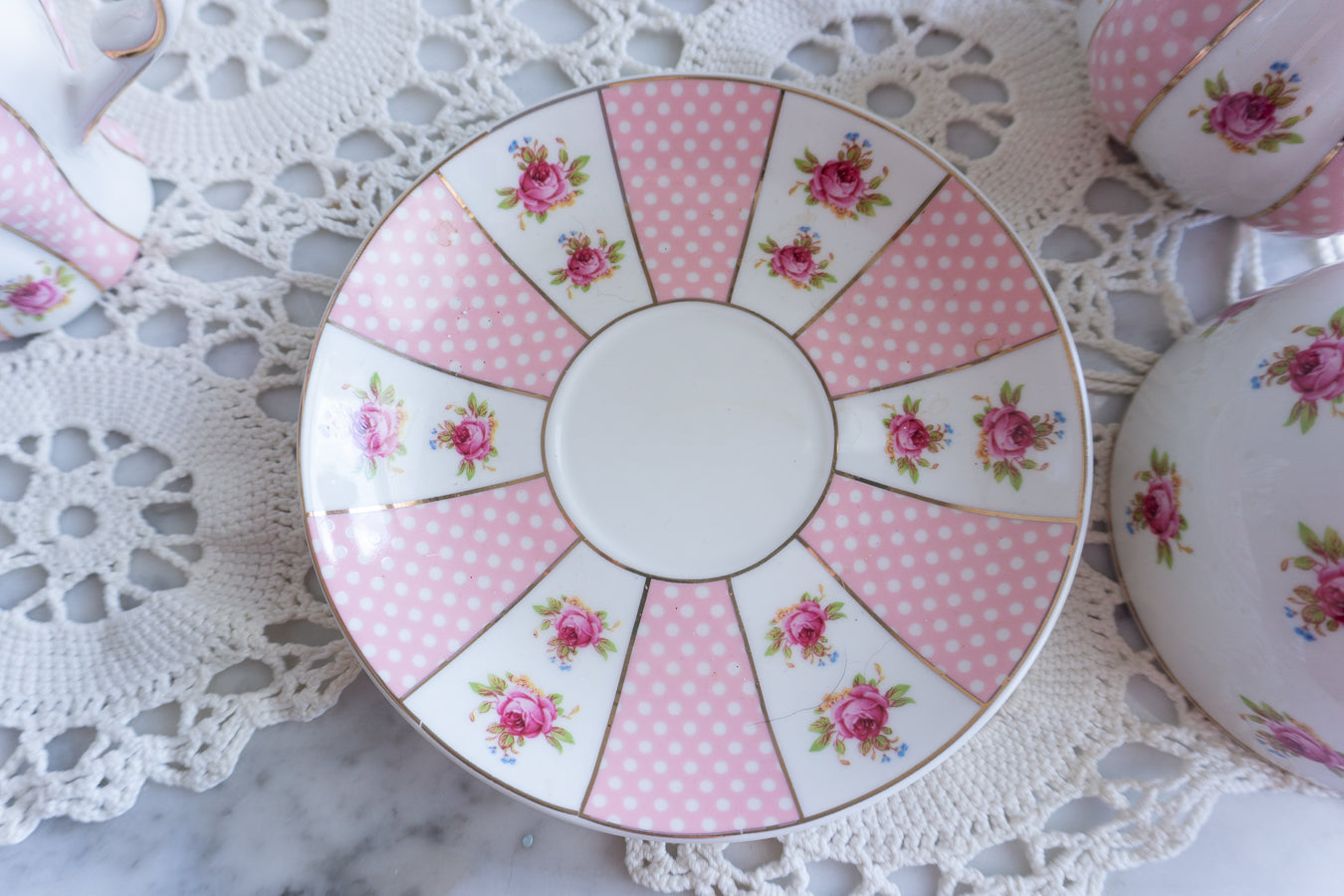 Grace Teaware Shabby Chic Rose Floral Porcelain Tea Set – 4-Piece Stackable Set