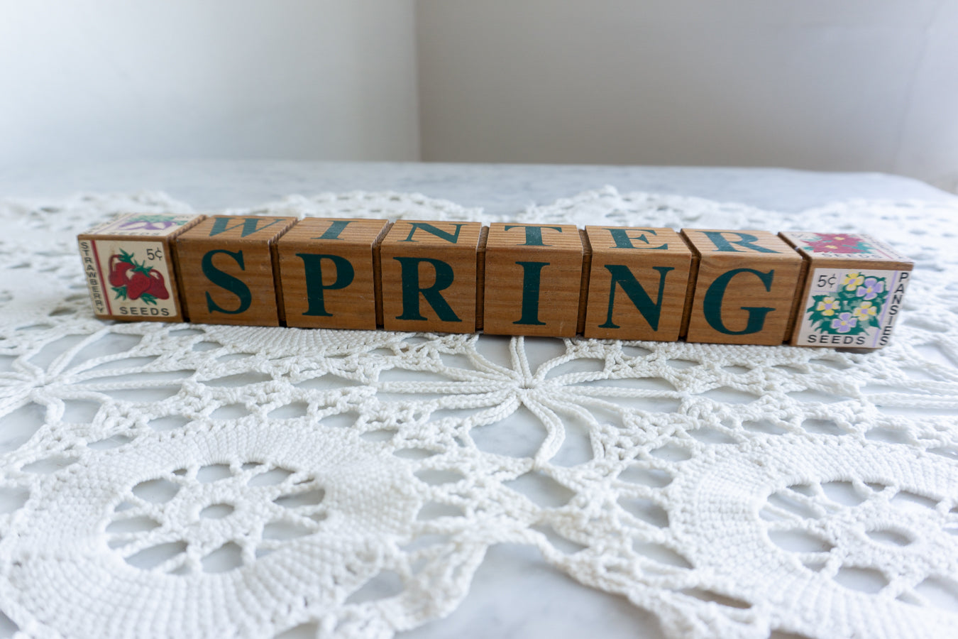 Seasonal Wooden Block Sign Spring Summer Winter Fall