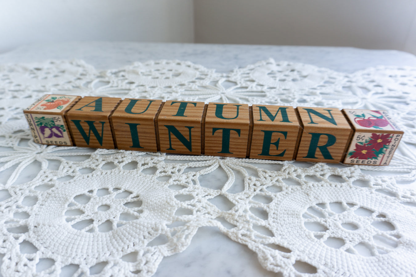 Seasonal Wooden Block Sign Spring Summer Winter Fall