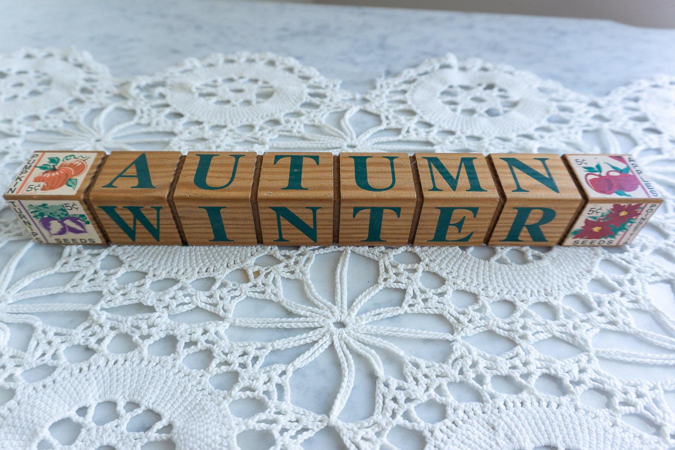 Seasonal Wooden Block Sign Spring Summer Winter Fall