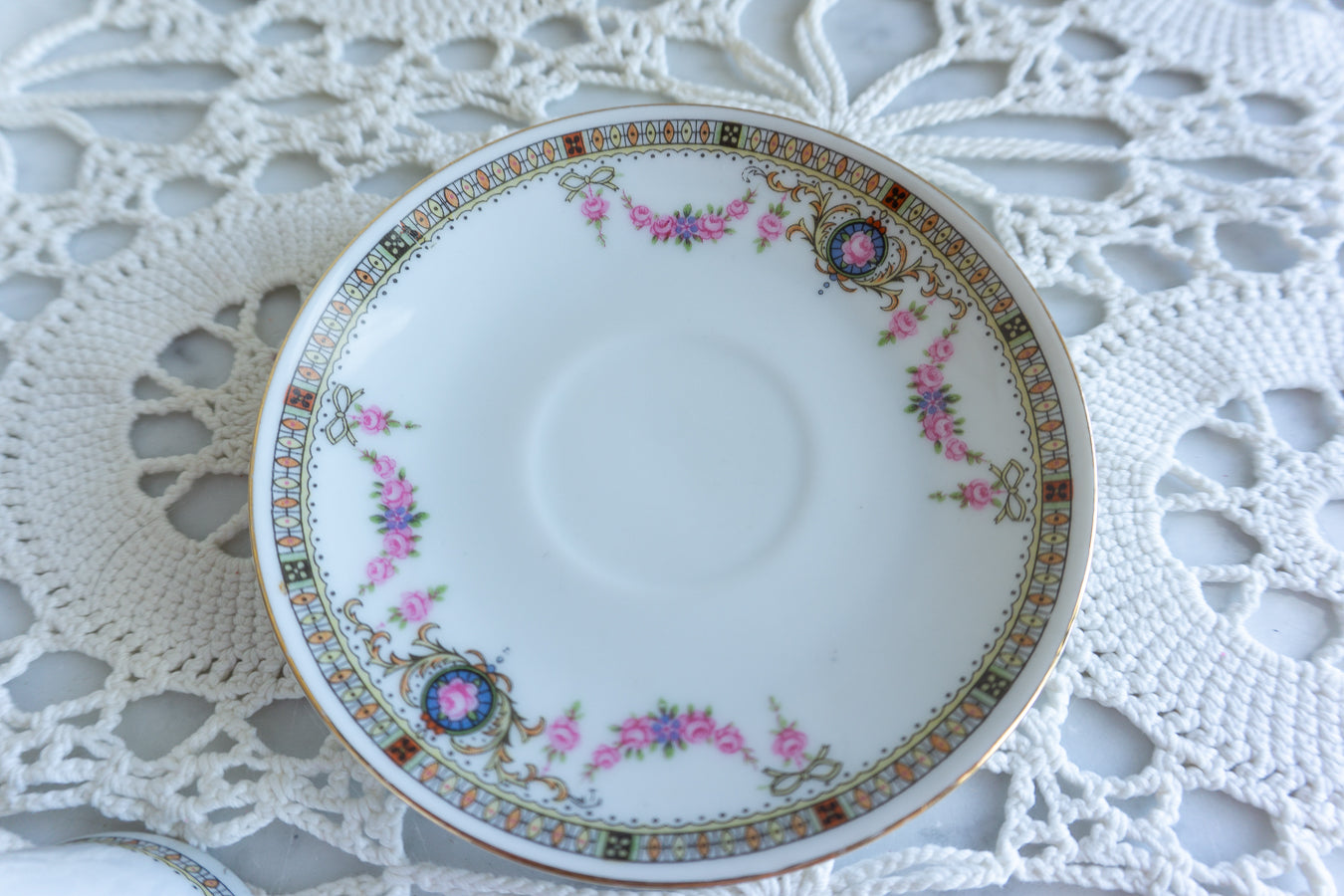 Esmag Bavaria Pink Rose Demitasse Cup & Saucer Set – Ornate Gold Trim Porcelain Teacup