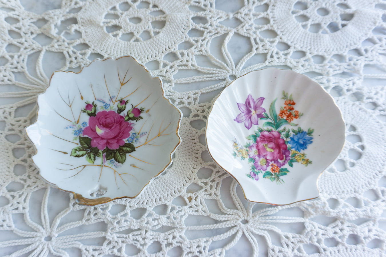 Vintage Floral Trinket Dish Set
