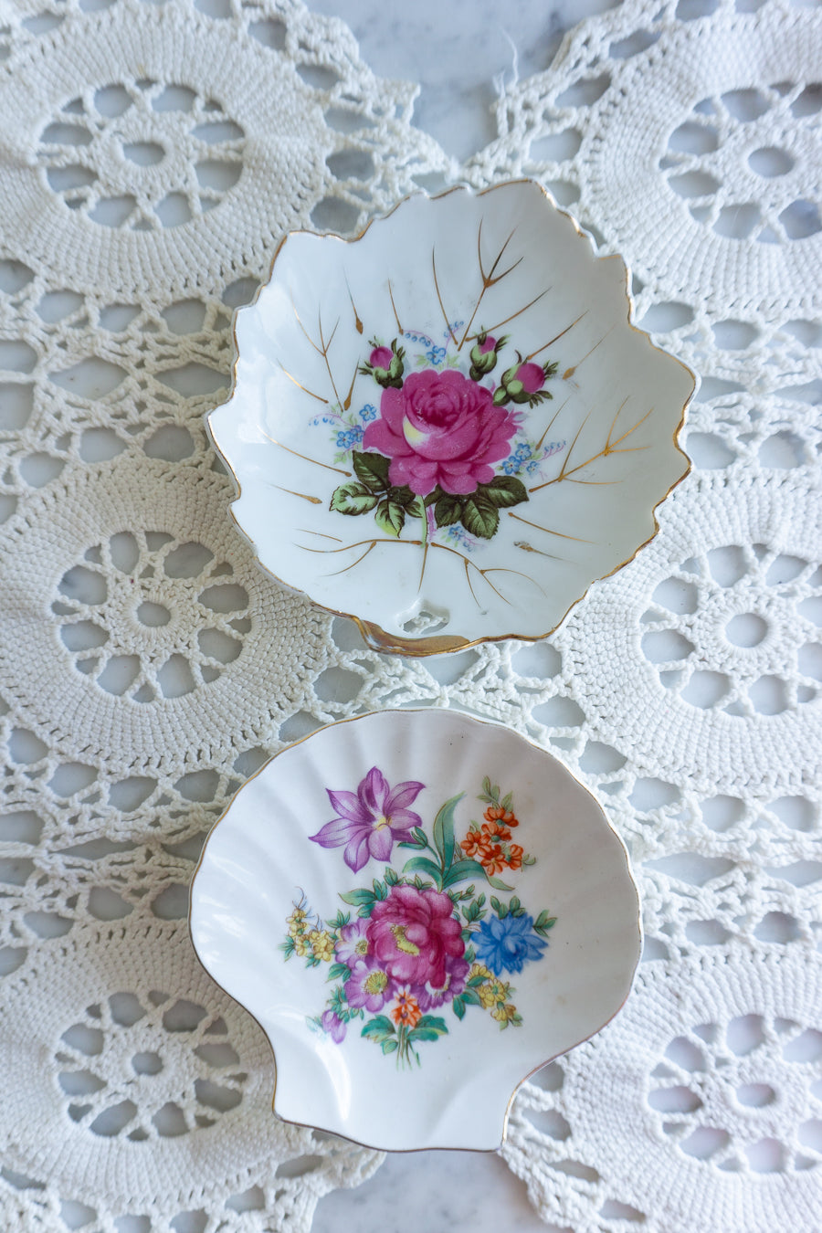 Vintage Floral Trinket Dish Set