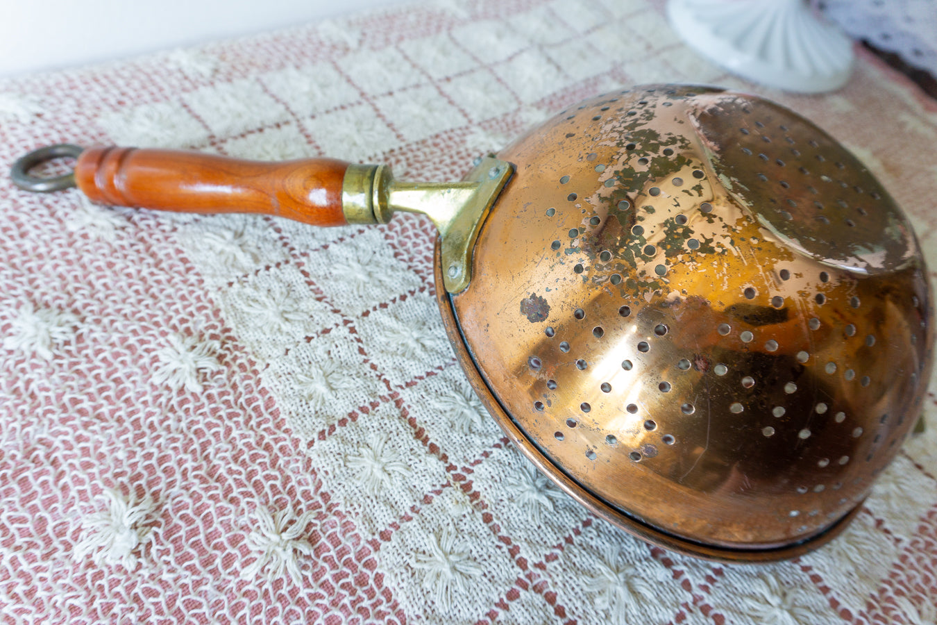 Copper Colander with Wood Handle