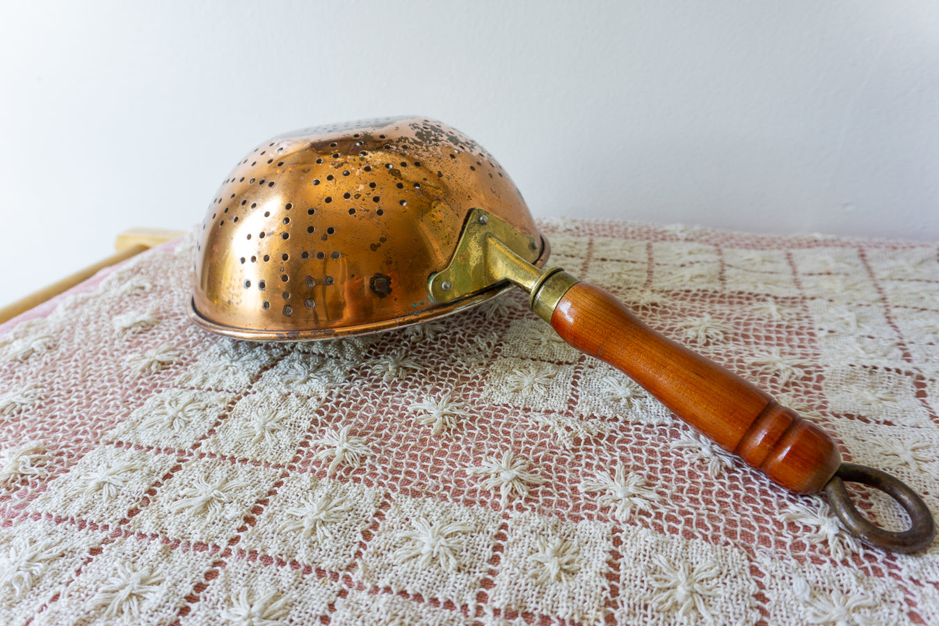 Copper Colander with Wood Handle