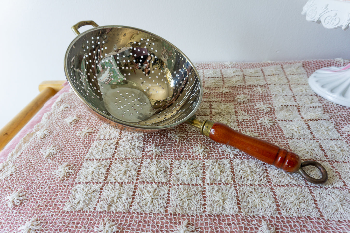 Copper Colander with Wood Handle