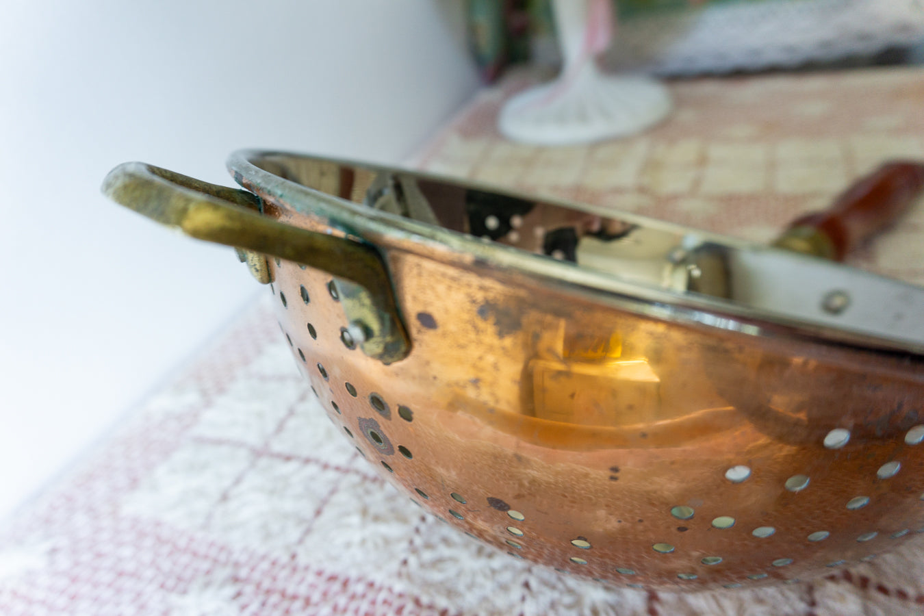 Copper Colander with Wood Handle