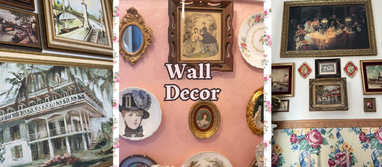 Vintage wall decor collection featuring gallery wall art, accent wall pieces, candle wall sconces, and wall hangings