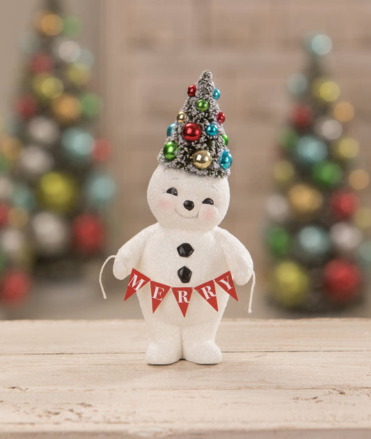Retro Merry Snowman With Tree