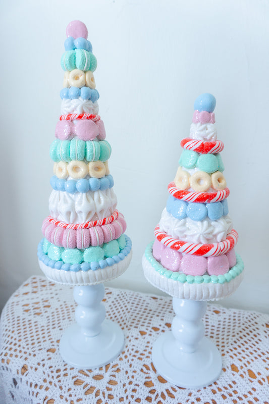 Set of 2 Clay Dough Macaroon and Candy Christmas Trees