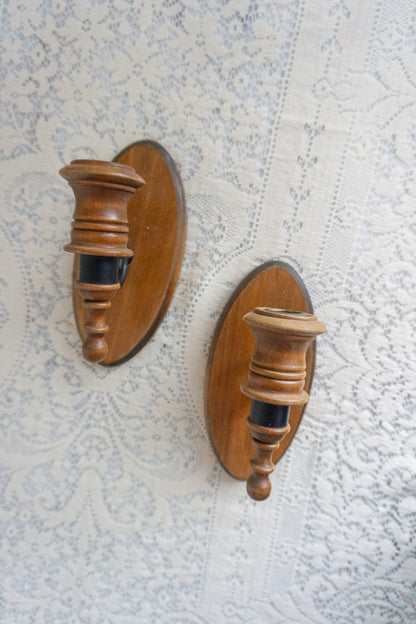 Vintage Wood and Metal Wall Sconces (Set of Two)