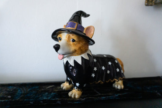 Blue Sky Corgi Wizard Witch Ceramic Dog