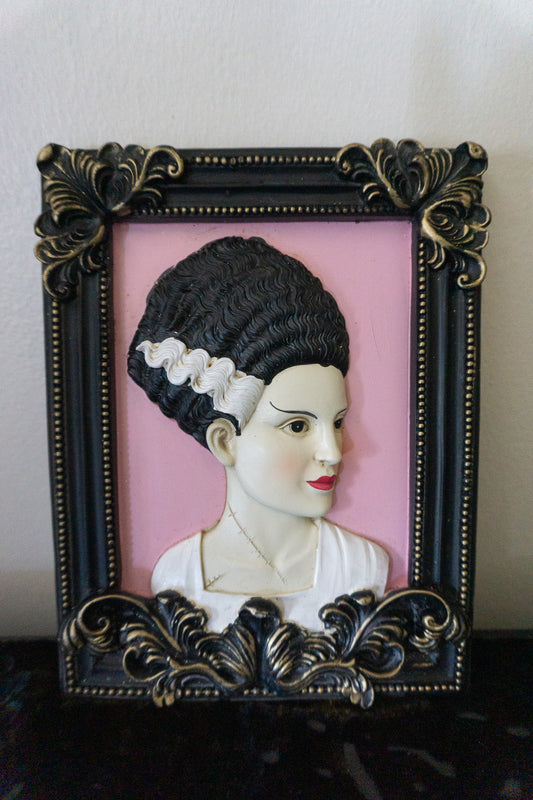 Bride of Frankenstein Pink Framed Halloween Decor