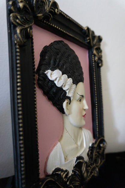 Bride of Frankenstein Pink Framed Halloween Decor