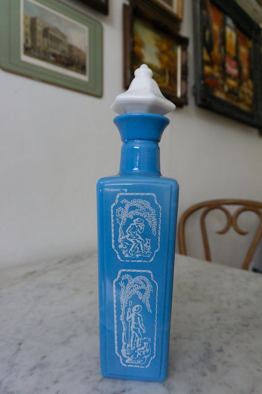 Blue & White Milk Glass Bottle, c. 1965