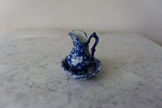 Vintage Victoria Ware Ironstone Pitcher and Basin Blue Floral Calico 4” Mini