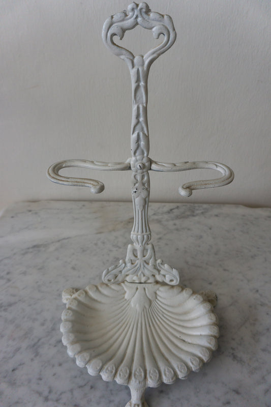 Vintage Royal cast iron metal white soap dish towel holder