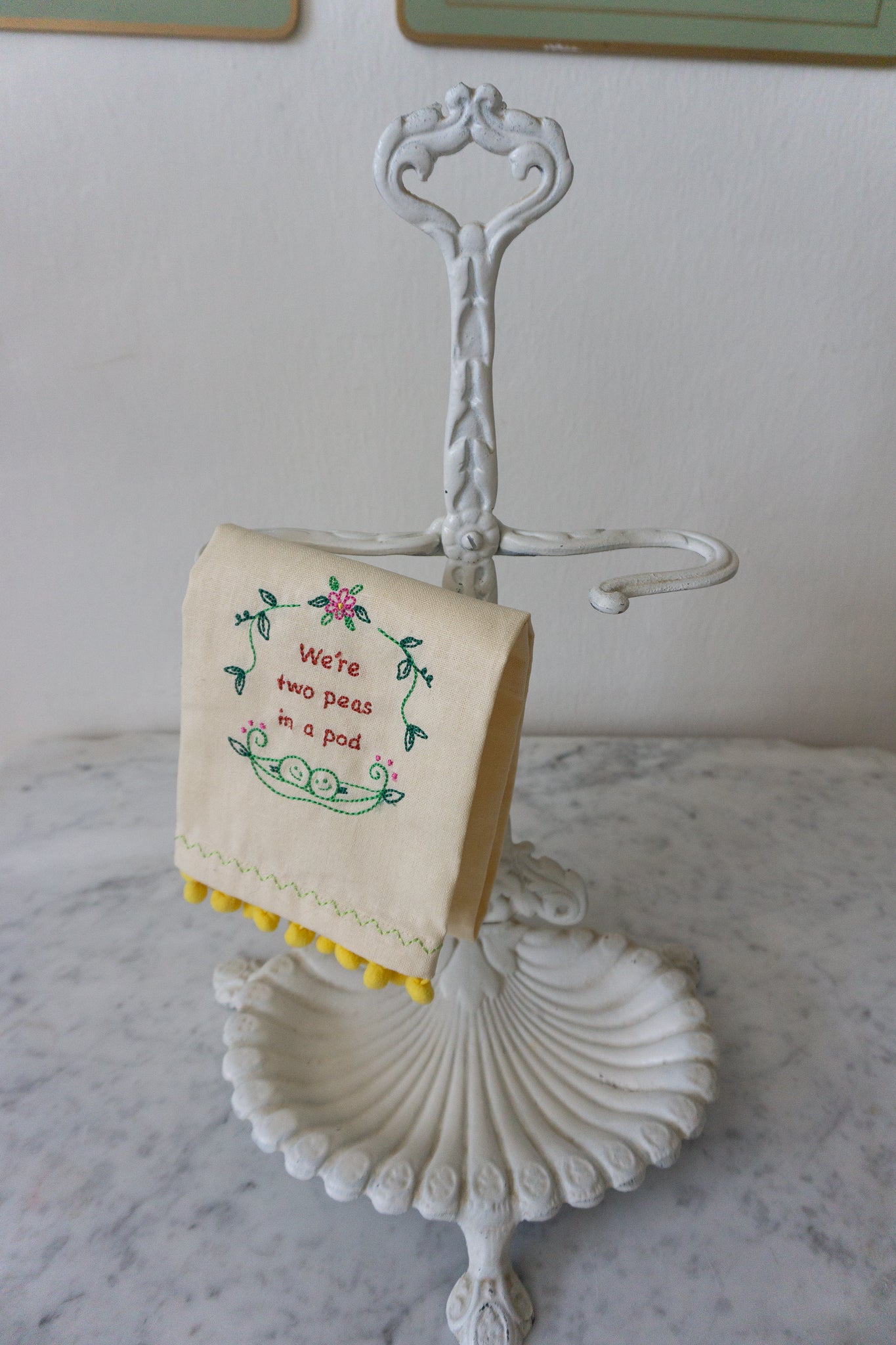 Vintage Royal cast iron metal white soap dish towel holder