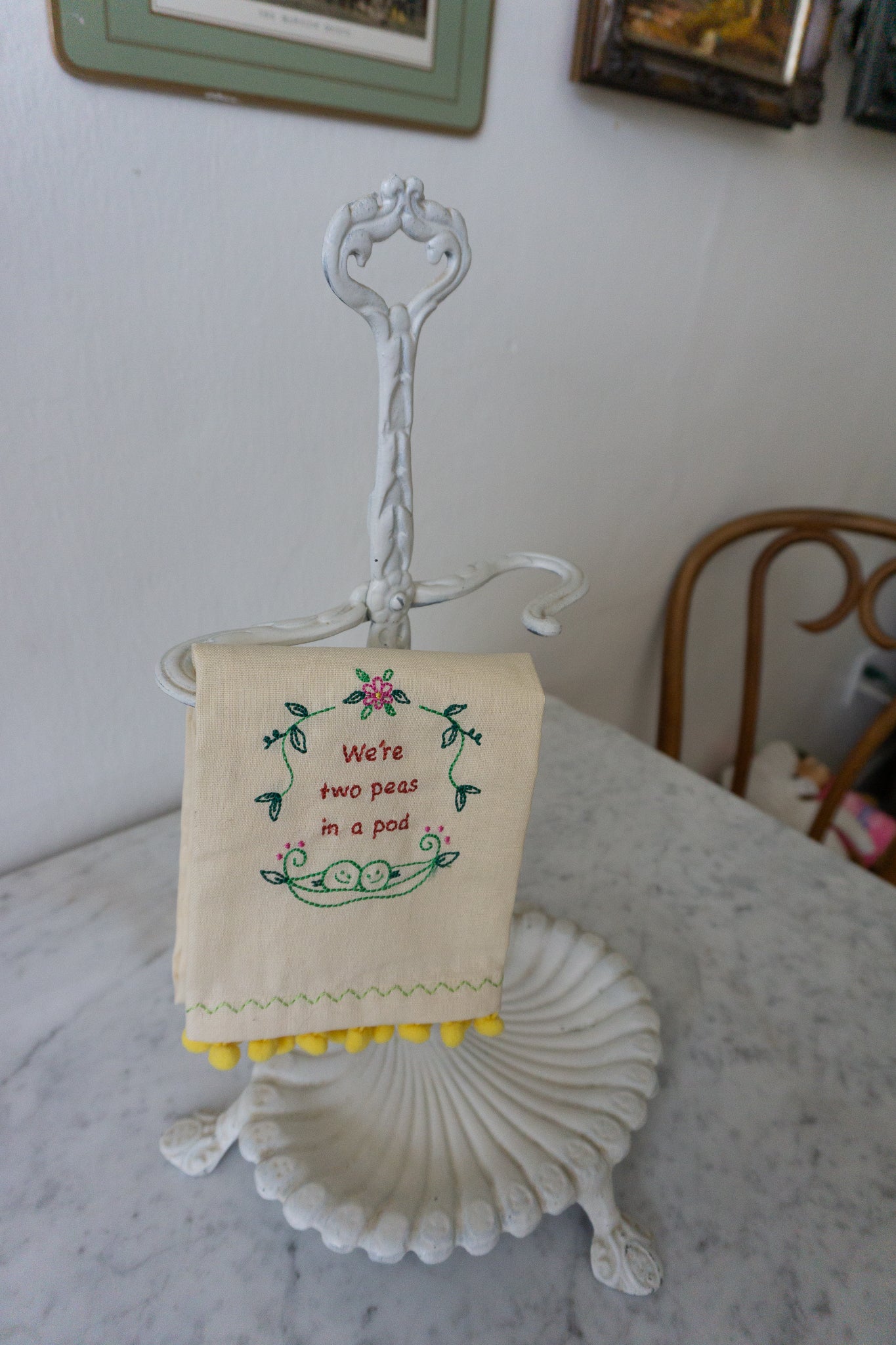 Vintage Royal cast iron metal white soap dish towel holder