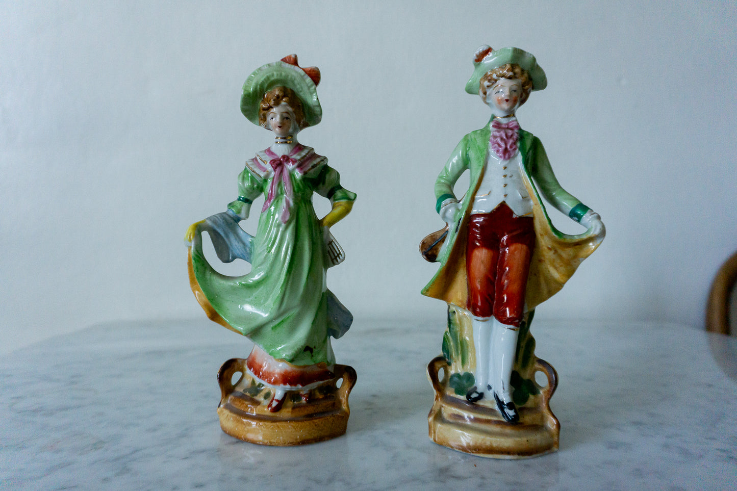 Charming Pair of Hand-Painted Porcelain Figurines – Victorian Couple