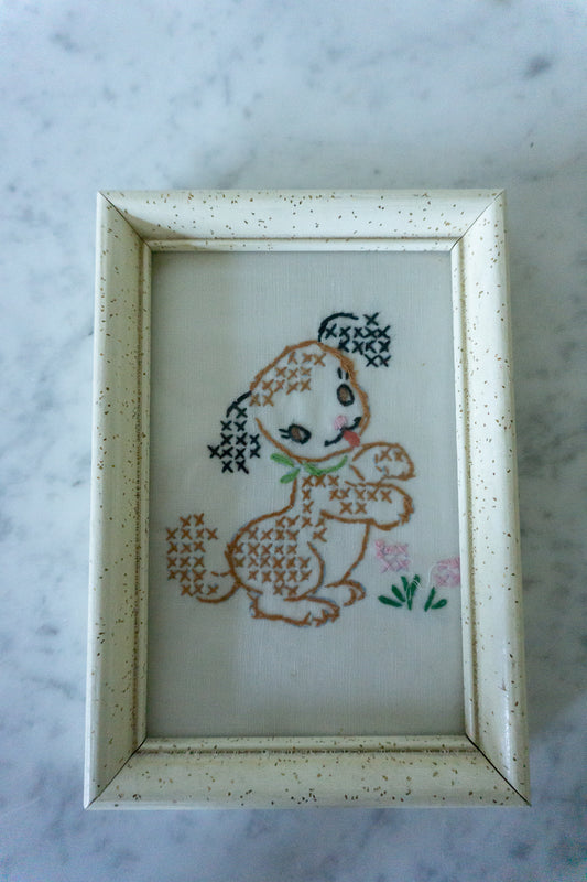 Cross stitched Puppy Framed Wall Art