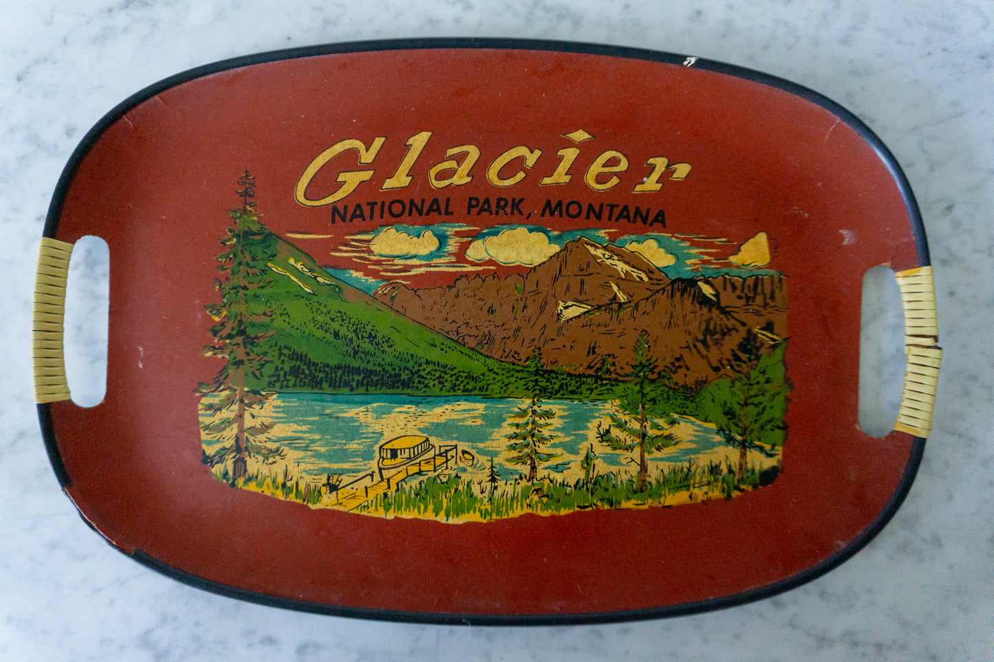 Mid Century Glacier National Park Vtg Souvenir Tray