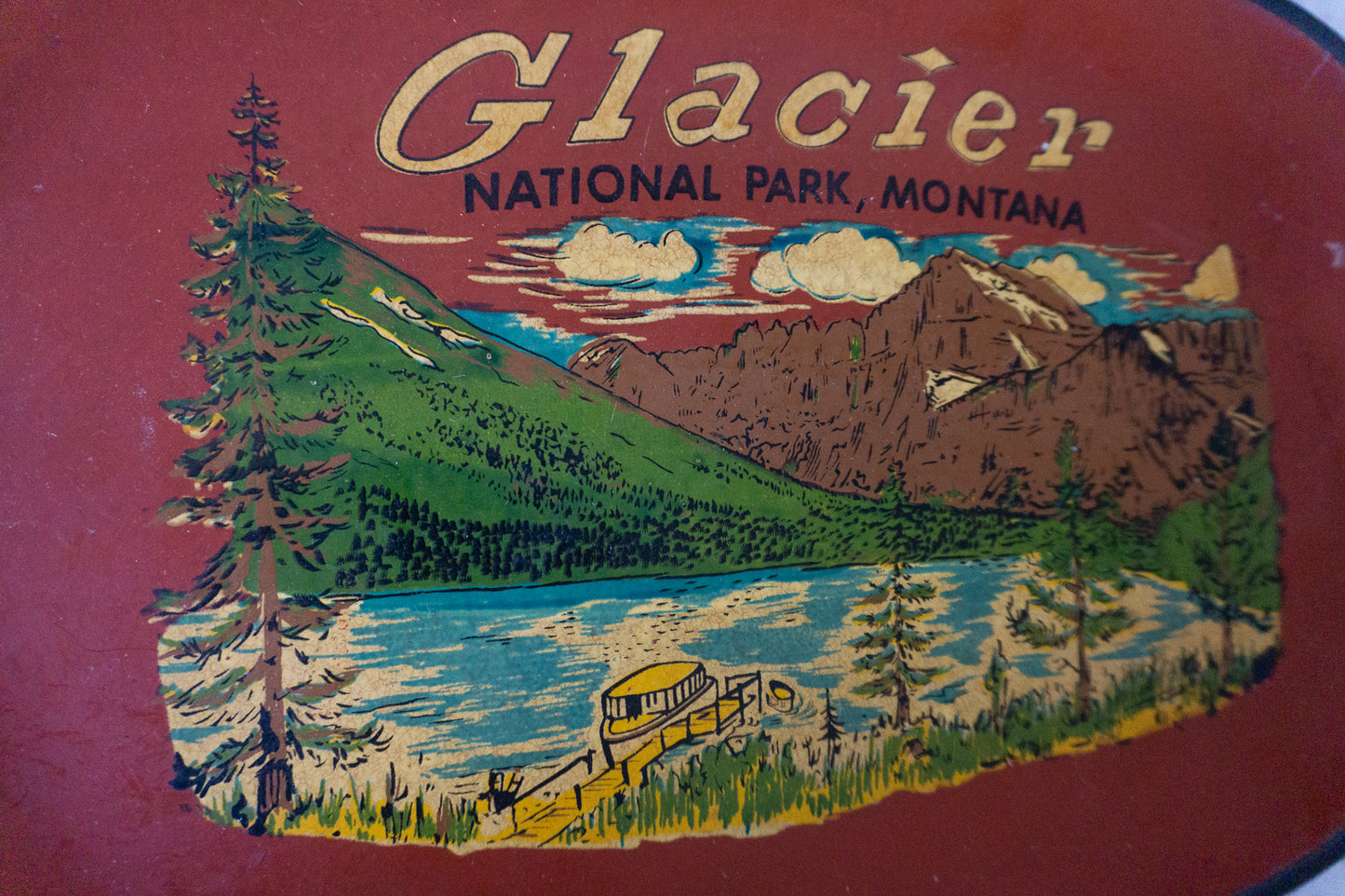 Mid Century Glacier National Park Vtg Souvenir Tray