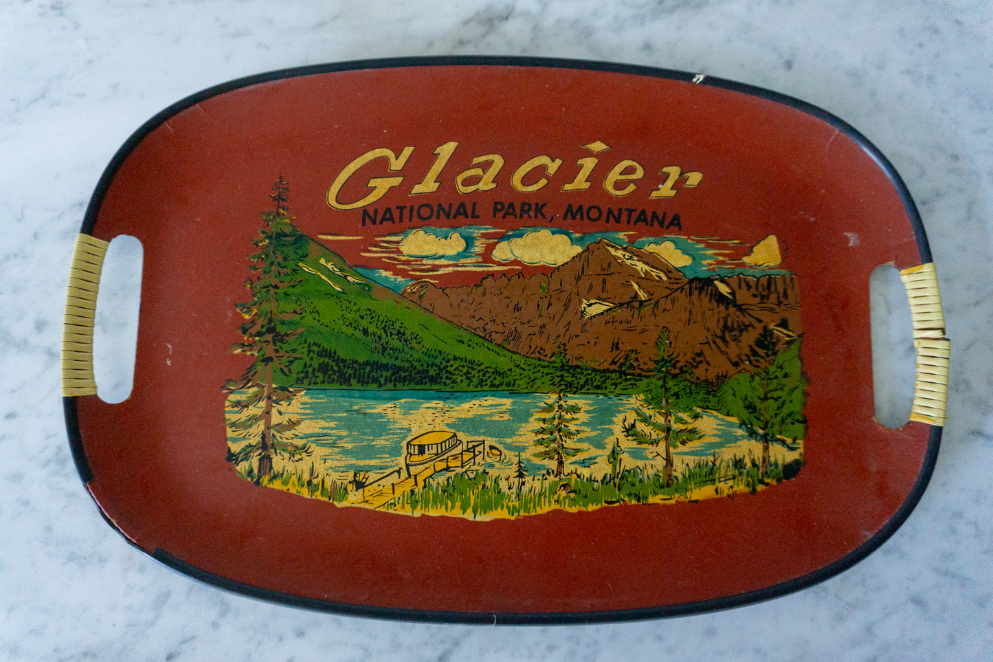 Mid Century Glacier National Park Vtg Souvenir Tray