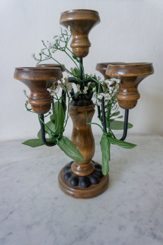 Vintage Wood Brown & Black Knob Candelabra