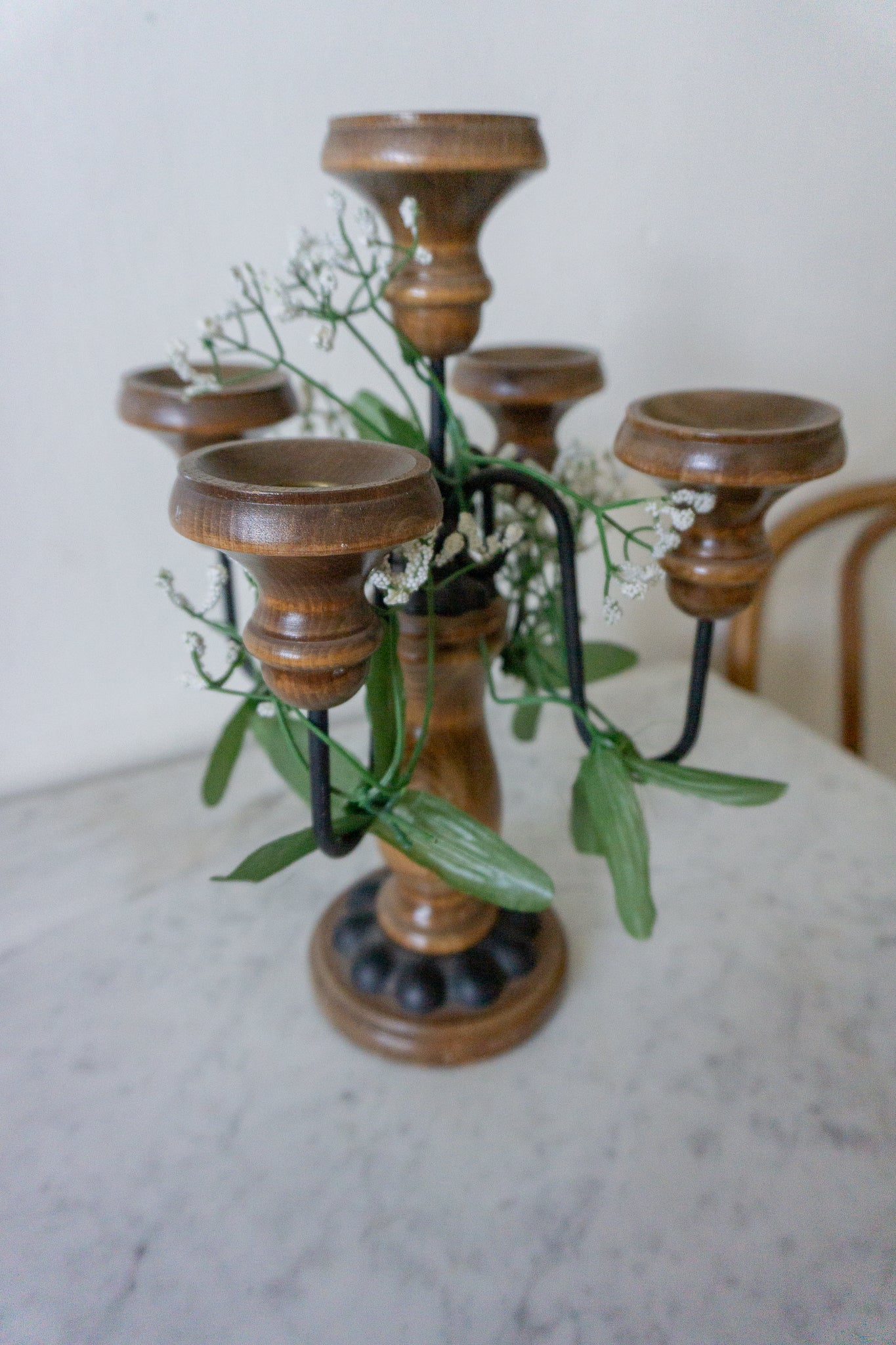 Vintage Wood Brown & Black Knob Candelabra