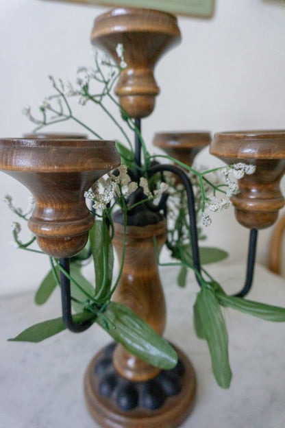 Vintage Wood Brown & Black Knob Candelabra