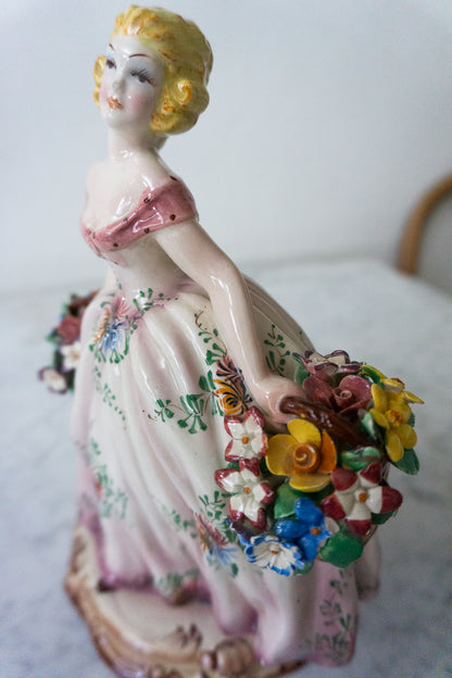 Midcentury Italian Majolica 10" Porcelain Figurine c. 1950s, Made in Italy