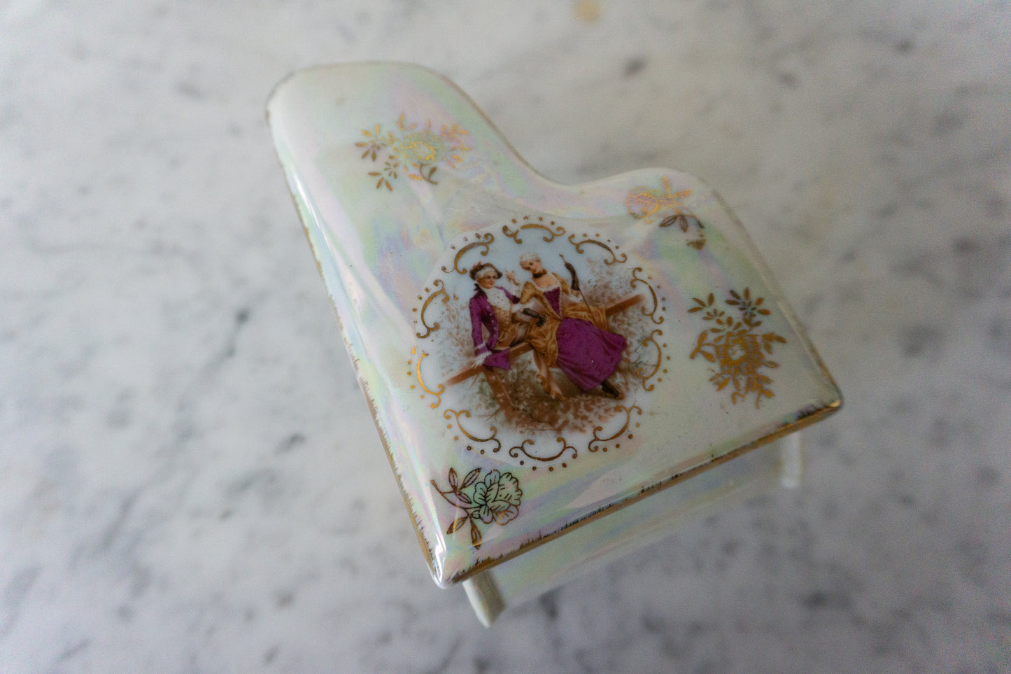 Grand Piano Porcelain Trinket Box Courting Couple