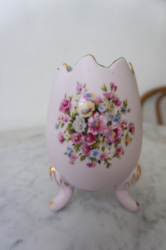 Inarco Pink Floral Gilt Footed Egg Vase